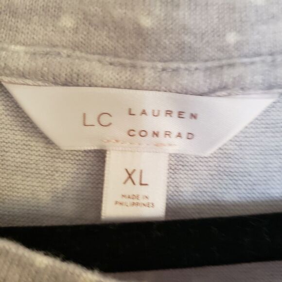 LC Lauren Conrad Gray White Polka-dot Long Bell Sleeve Top Soft Rayon XL - Picture 6 of 9